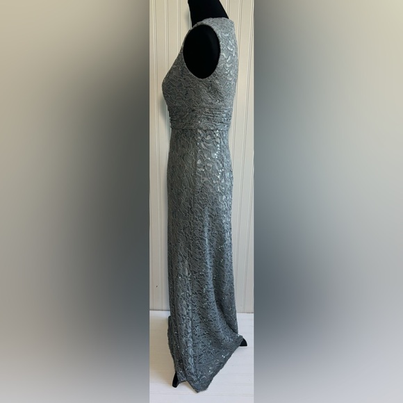 JS Collections Sleeveless Lace Sequin Gown Long Dress Gray Silver Womens Size 6 - Picture 14 of 16